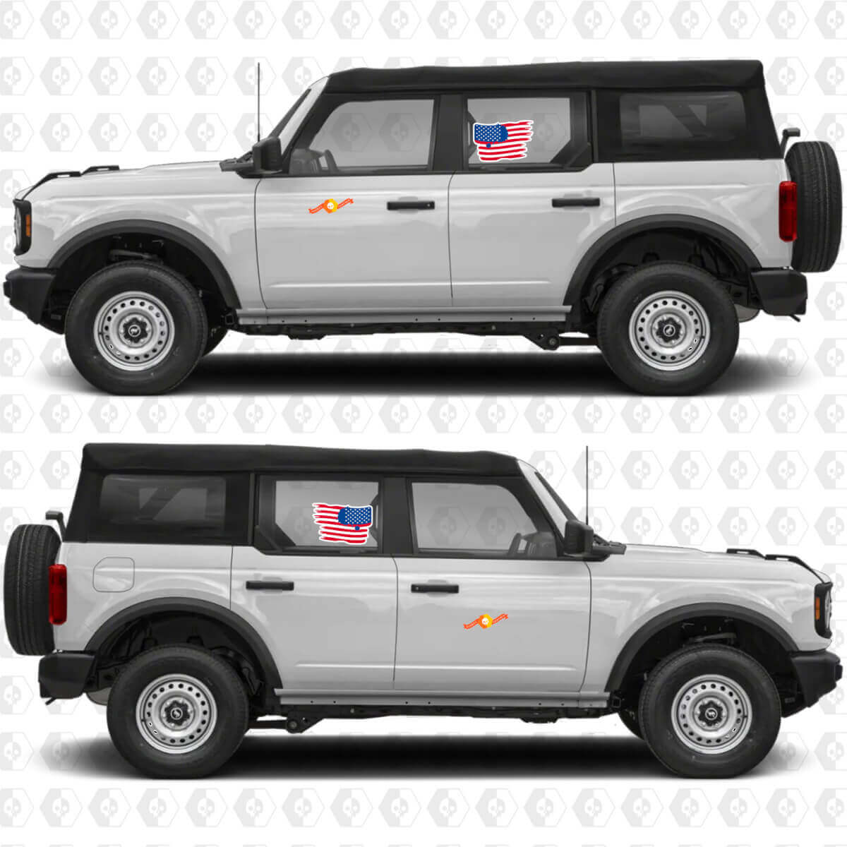 Pegatina de vinilo con diseño de puertas laterales de bandera estadounidense envejecida para Ford Bronco
