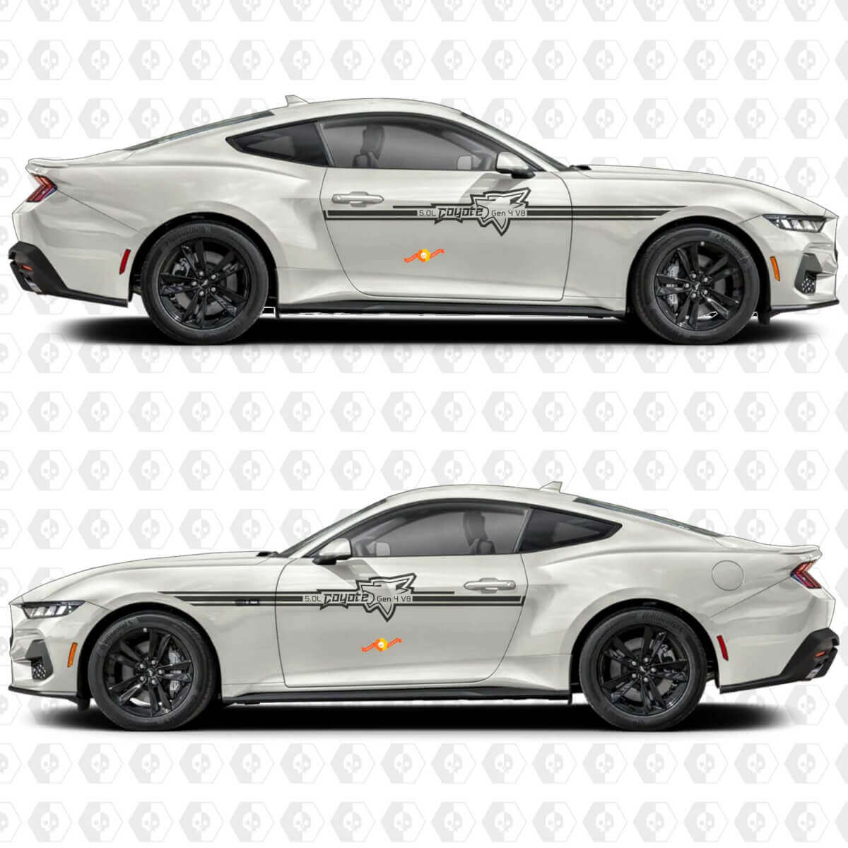 Calcomanías de vinilo con diseño de contorno de Coyote para la franja lateral de la puerta para Ford Mustang