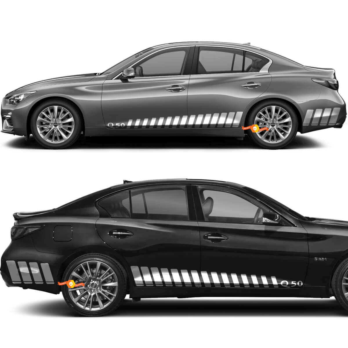Kit de adhesivos de vinilo a rayas Strobe Racing para paneles laterales de Infiniti Q50 Q60