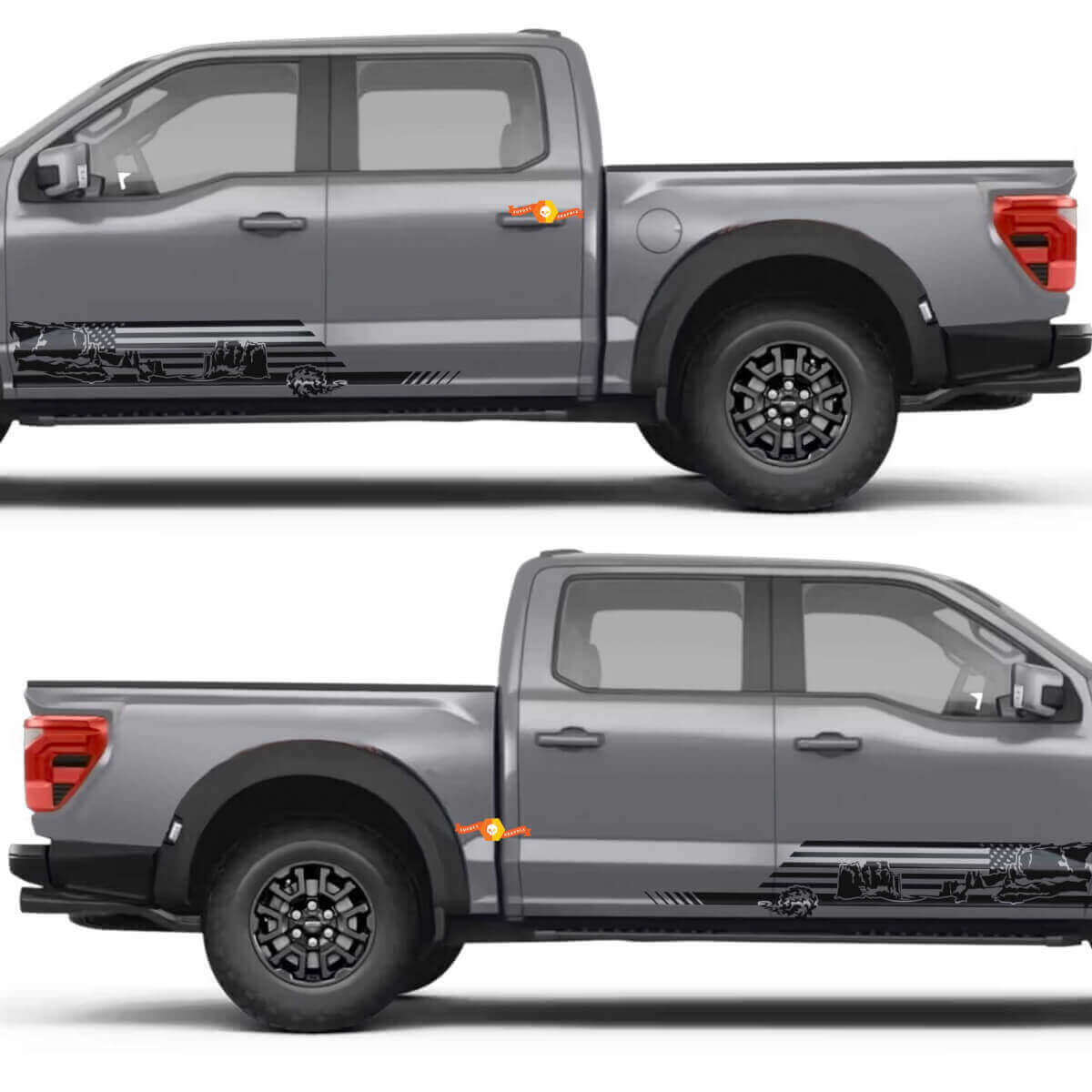 Adhesivo de vinilo para puertas laterales con tema desierto y bandera americana para Ford F-150