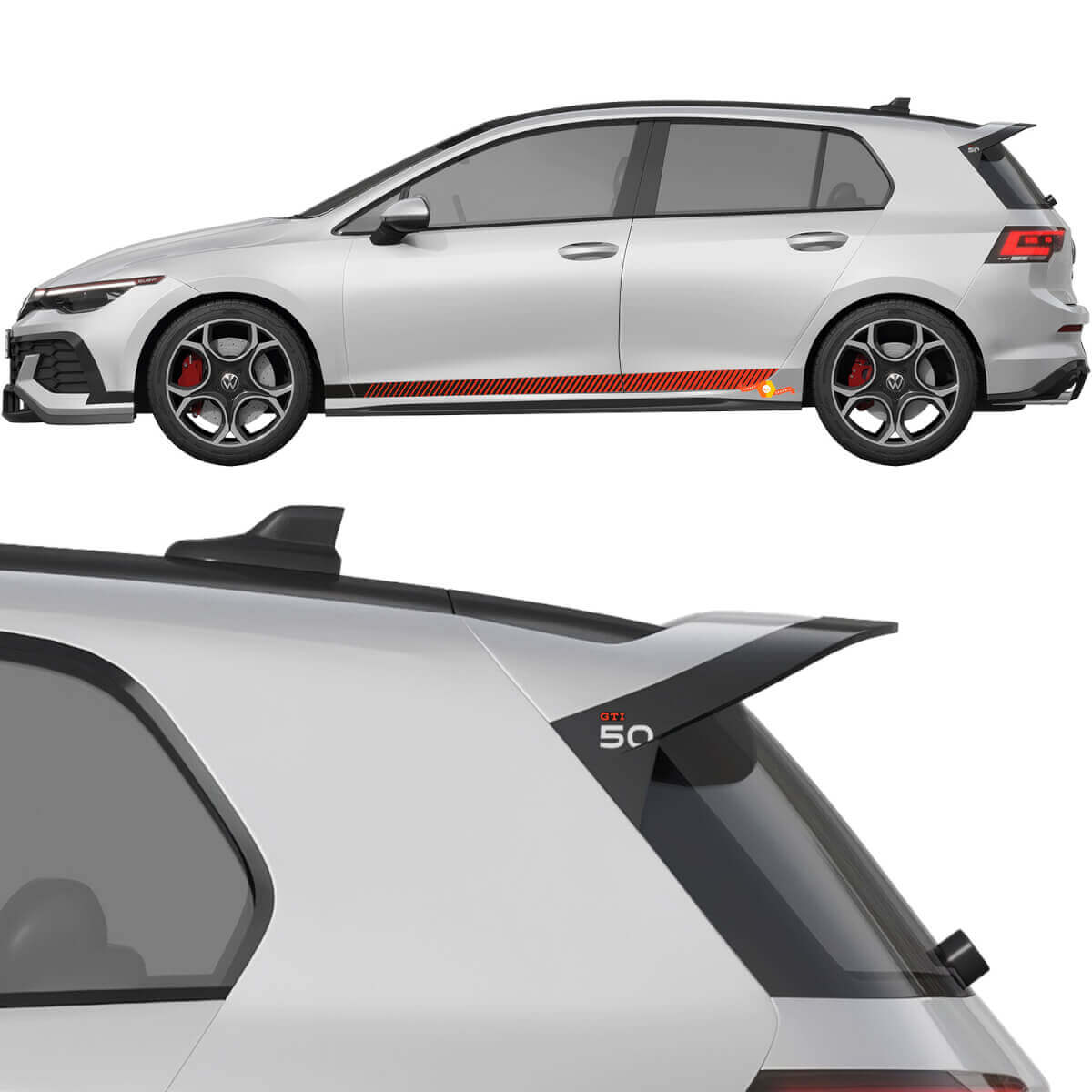 Kit de adhesivos de vinilo con franjas laterales de carreras y spoiler GTI 50 para Volkswagen Golf GTI Edición 50
