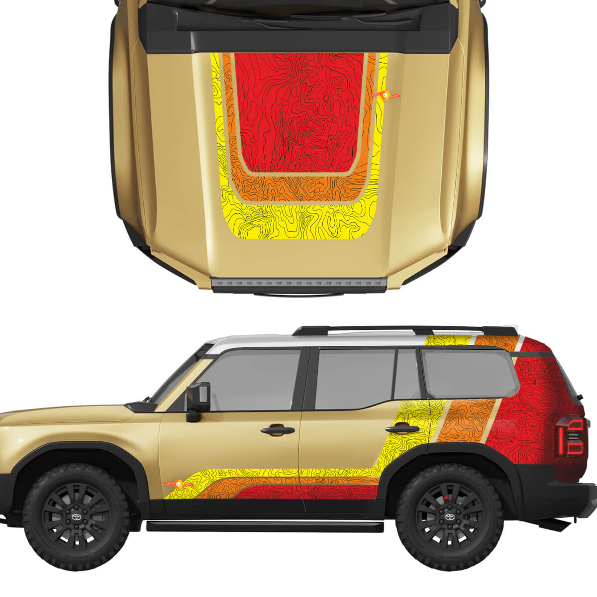 Topographic Map Lines Retro Old school Graphics vinyl decals stickers kit for Toyota Land Cruiser LandCruiser 250