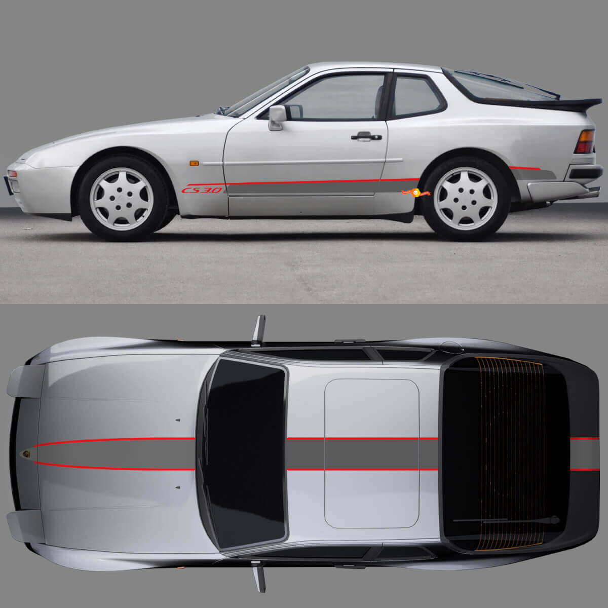 Kit de adhesivos vinilo para franja lateral de capó y techo CS 30 para Porsche 944