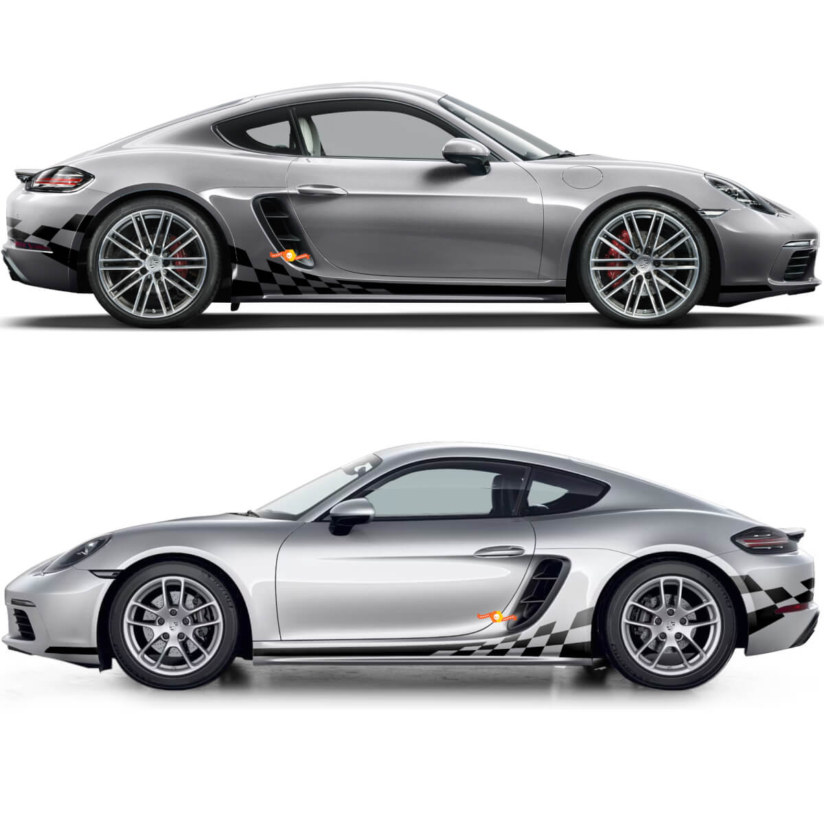 Calcomanía de franjas laterales con bandera a cuadros para el panel de estribo del Porsche 718 Cayman