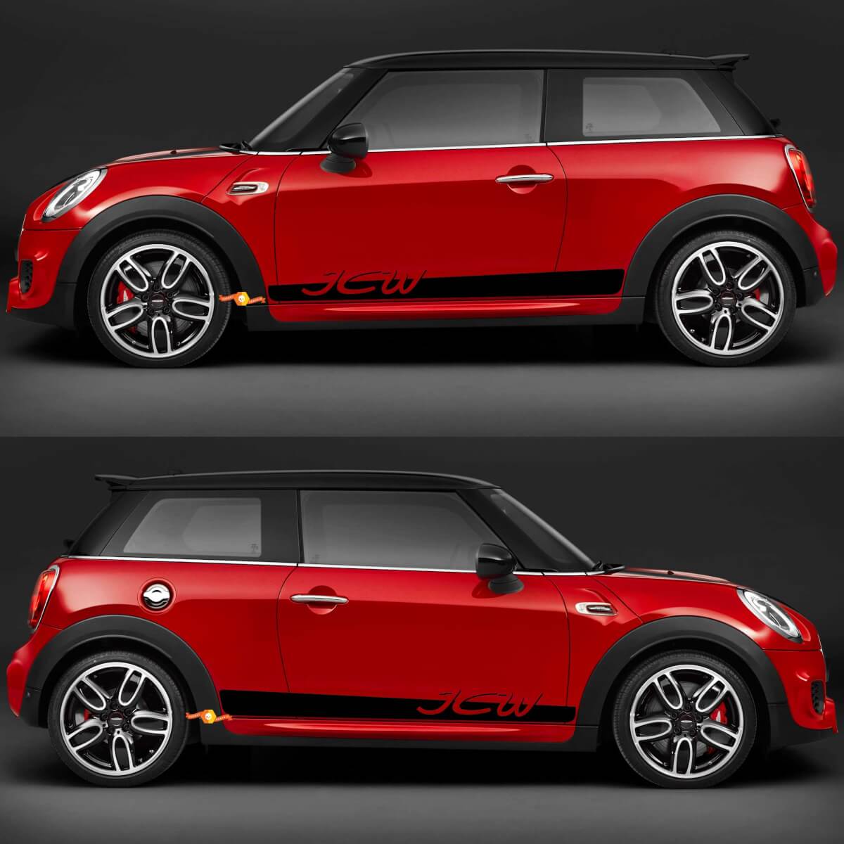 Adhesivo de vinilo con gráficos de rayas JCW para puertas laterales para Mini Cooper F56