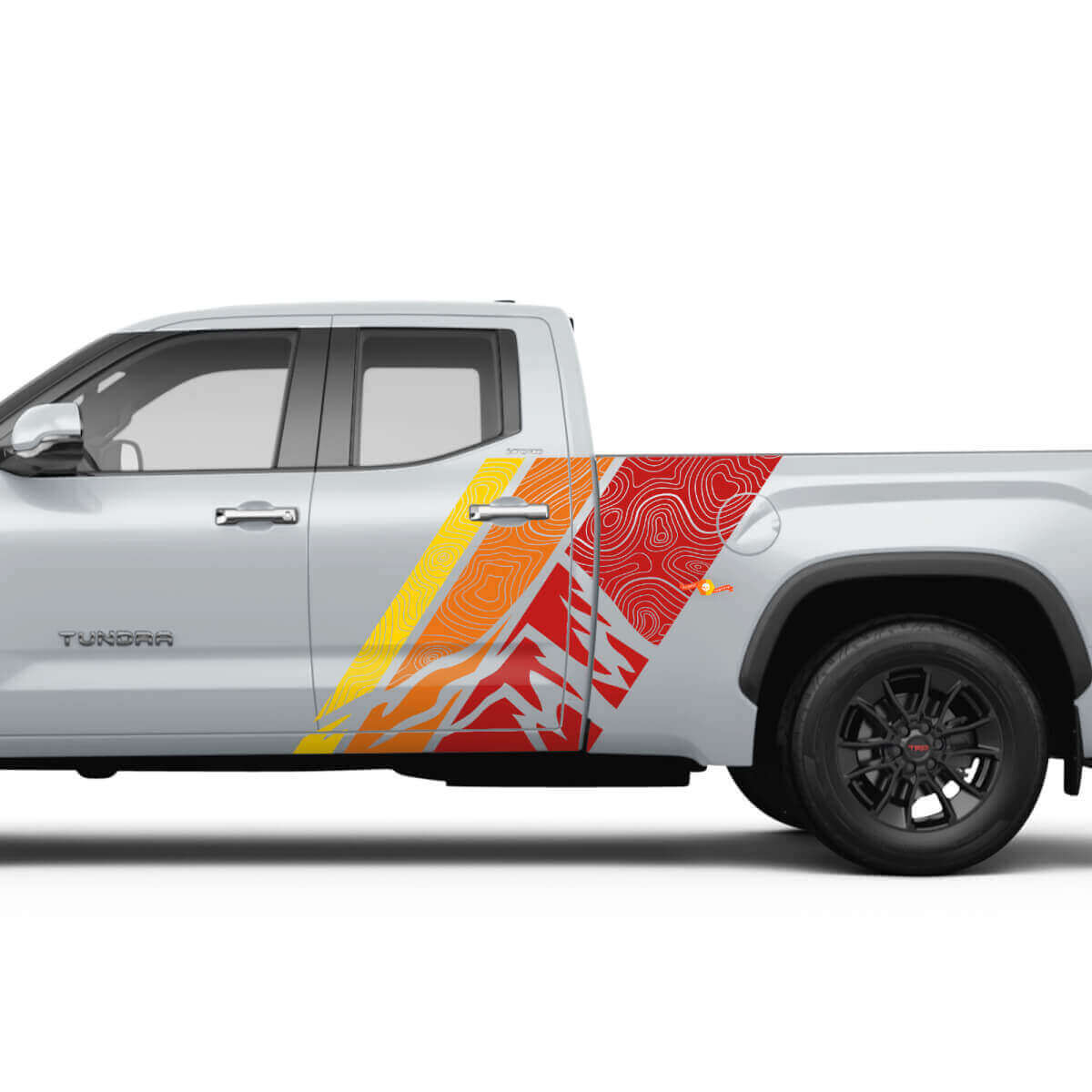 Pegatinas de vinilo laterales para puerta trasera con rayas de estilo topográfico de montañas vintage para Toyota Tundra CrewMax
