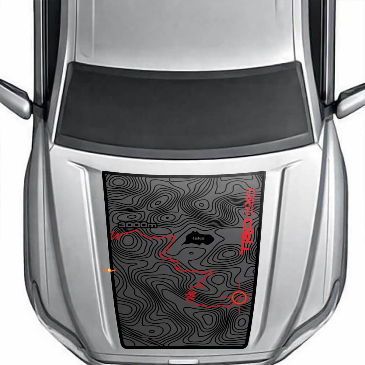 Calcomanía de vinilo para capó de aventura con mapa topográfico en negro TRD 4x4 todoterreno para Toyota Tacoma 2024 en adelante