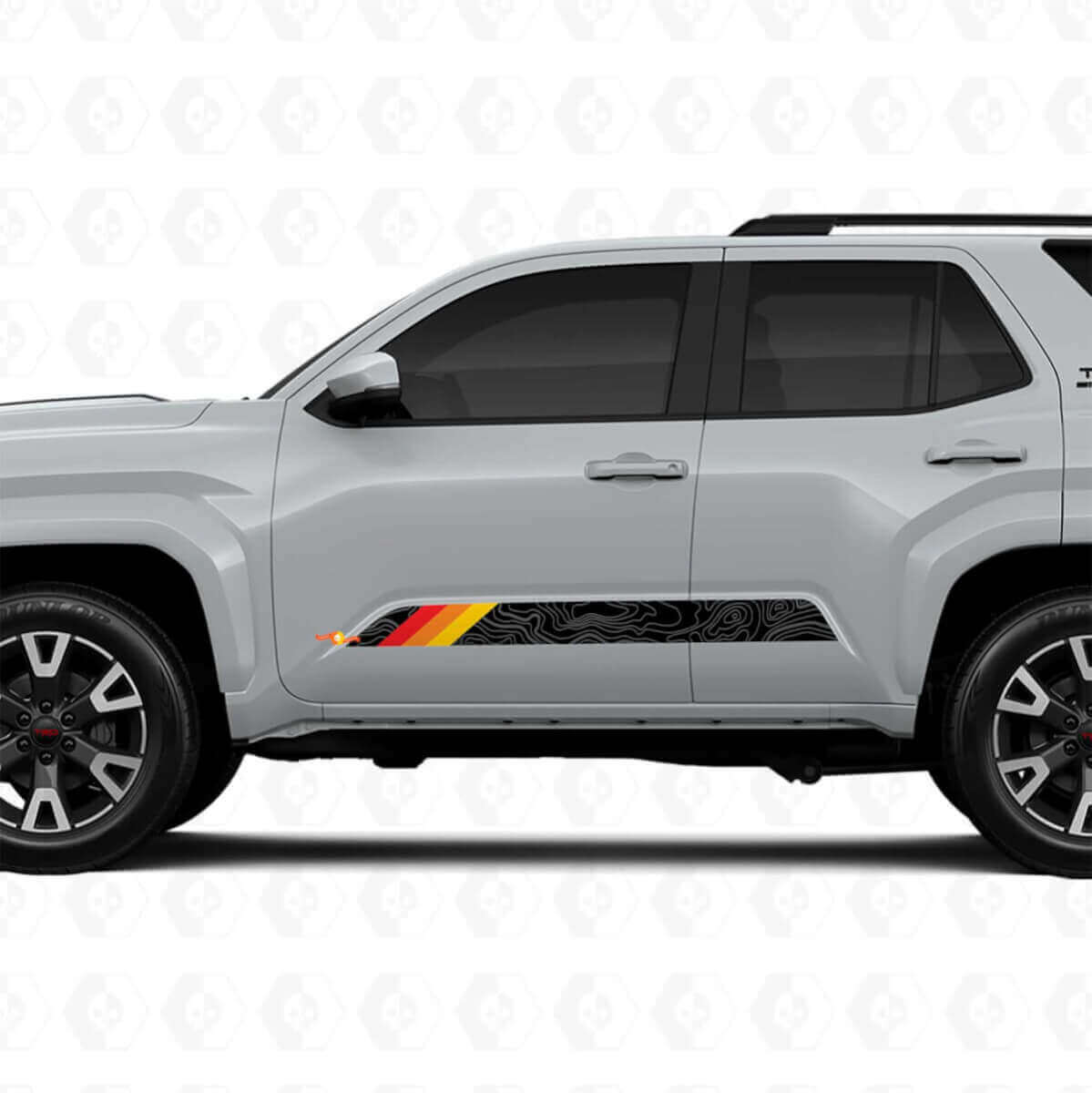 Pegatinas de vinilo con rayas para puertas estilo retro de mapa topográfico para Toyota 4Runner 6ta generación