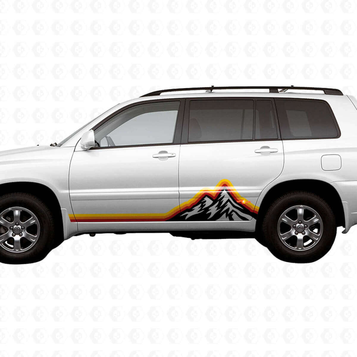 Pegatinas adhesivas de vinilo con franjas laterales gráficas estilo vintage Mountains para Toyota Highlander 2006