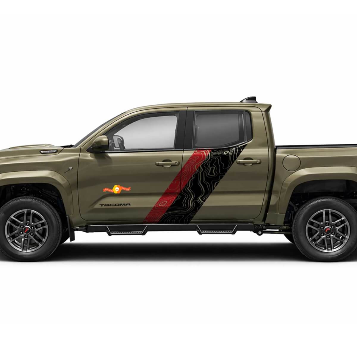 Pegatinas de vinilo laterales con rayas gemelas estilo mapa topográfico para Tacoma 2023+