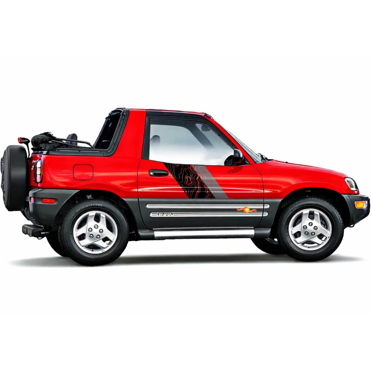 Pegatinas de vinilo con diseño de franjas laterales para puerta en estilo mapa topográfico para Toyota RAV4 1994-2000