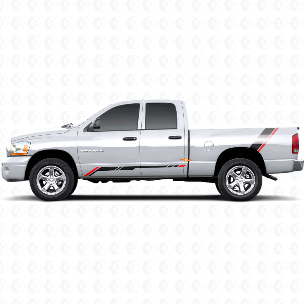 Calcomanía de vinilo gráfica de franjas a cuadros para panel lateral trasero de Dodge Ram 1500 2002-2008