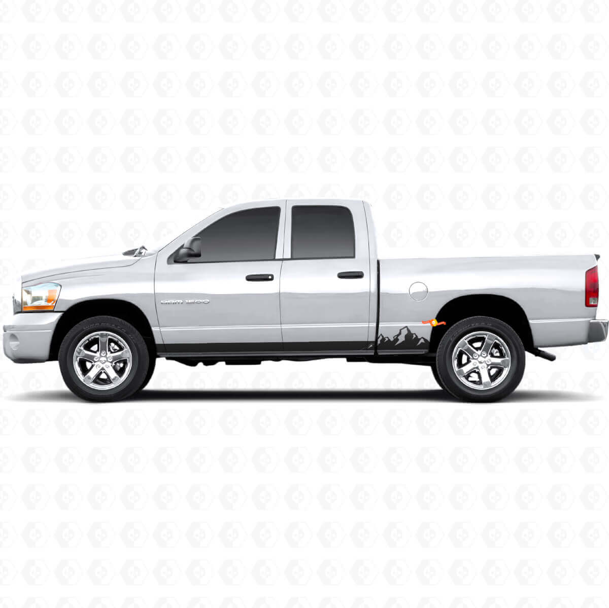 Calcomanía de vinilo para panel lateral con franjas finas de montañas para Dodge Ram 1500 2002-2008