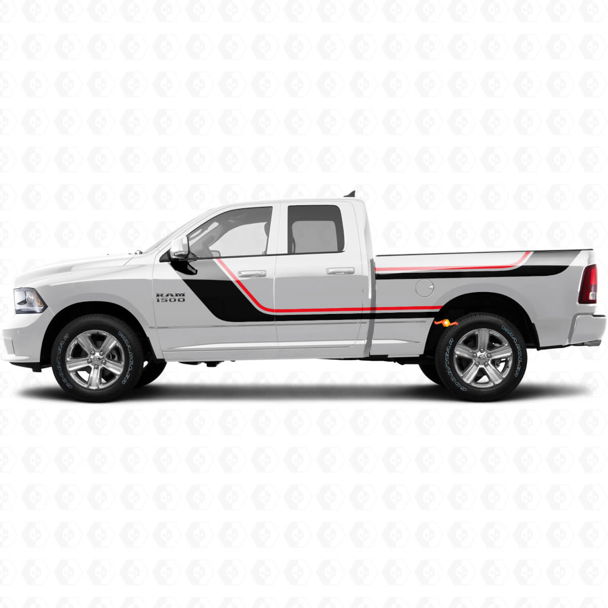 Kit de calcomanías de vinilo con franjas gemelas para puertas y laterales traseros para Dodge Ram 1500 2011-2018