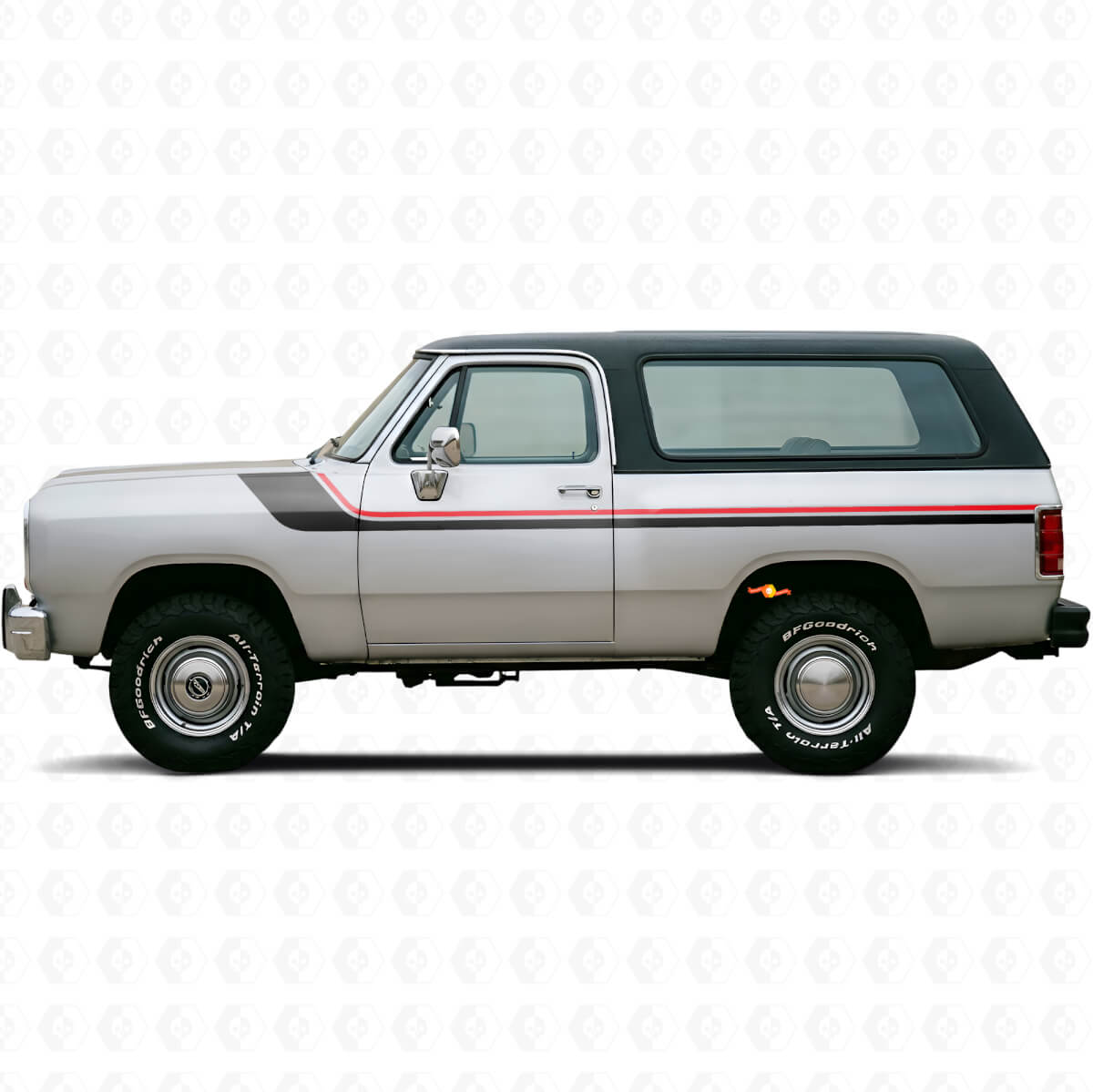 Vinilo Adhesivo de Rayas Gemelas para la Puerta del Dodge Ramcharger 1974-1993