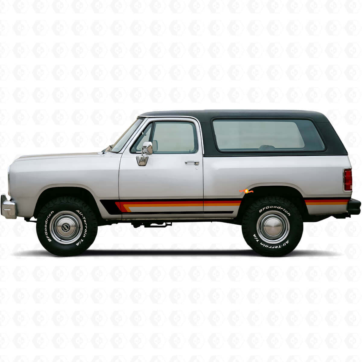 Calcomanía de vinilo lateral de puerta con triple raya para Dodge Ramcharger 1974-1993