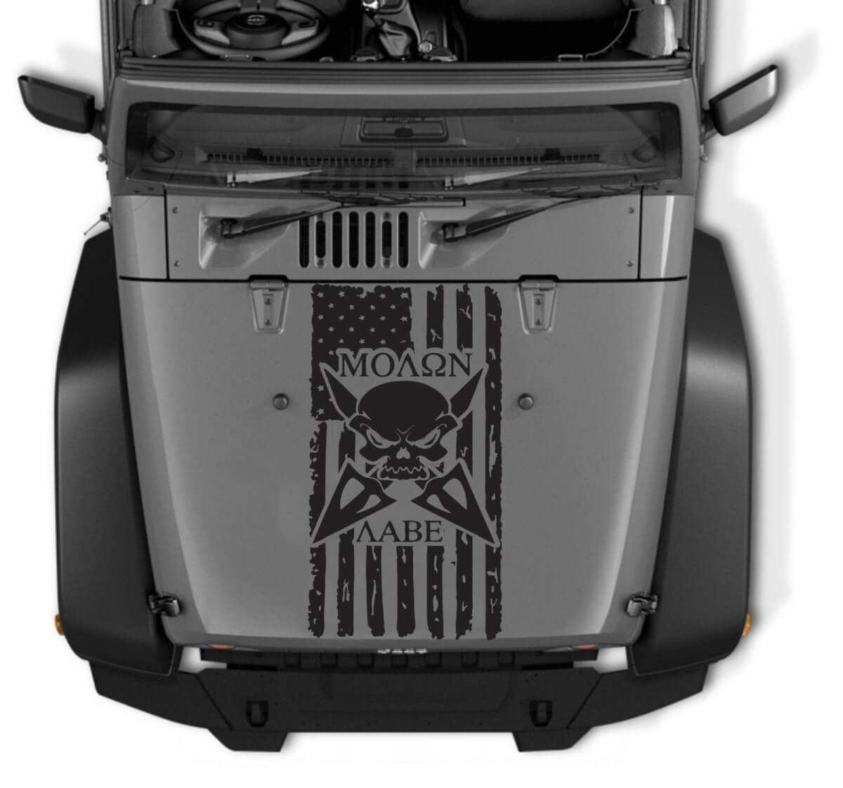 Pegatina de Vinilo con Calavera y Bandera Americana Desgastada Molon Labe para Capó de Jeep Wrangler