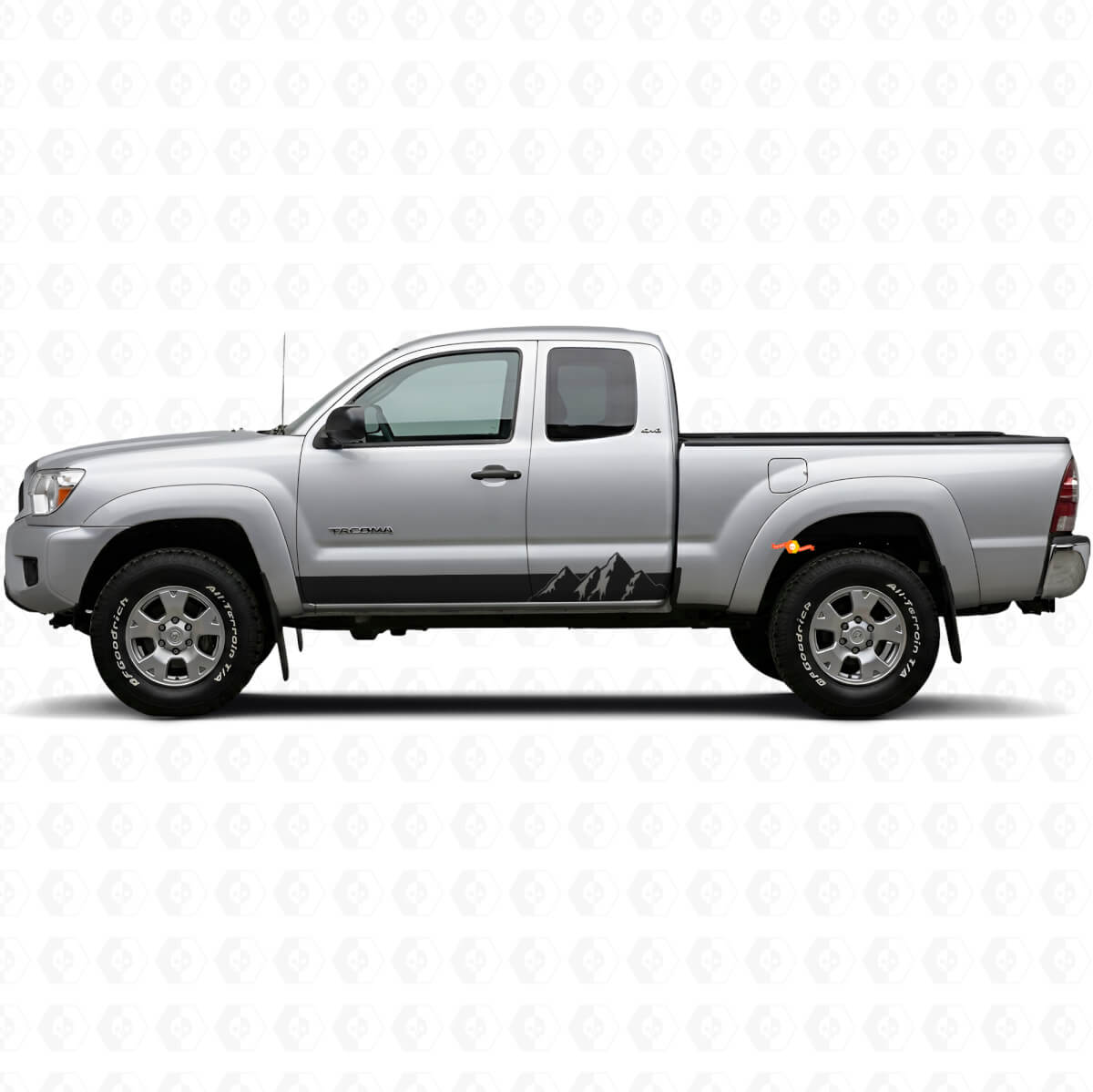 Calcomanía de vinilo para paneles laterales con franjas anchas y montañas para Toyota Tacoma 2004-2015