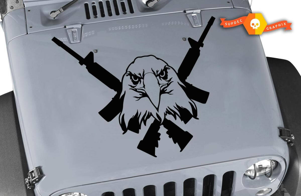 Vinilo adhesivo para capó de águila calva con fusiles cruzados para Jeep Wrangler y Gladiator