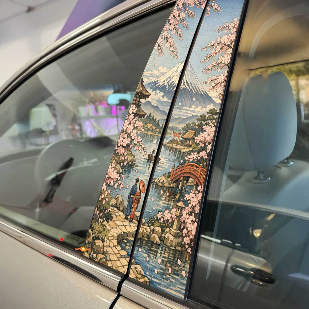 Pegatinas de vinilo para puertas tipo pilar con Monte Fuji y flores de cerezo