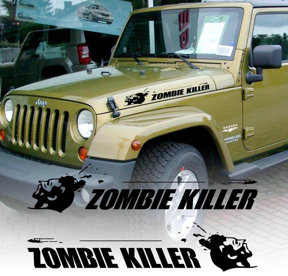 Par capucha zombie killer bala JEEP WRANGLER RUBICON DODGE TRUCK FJ CRUISER calcomanía vinilo