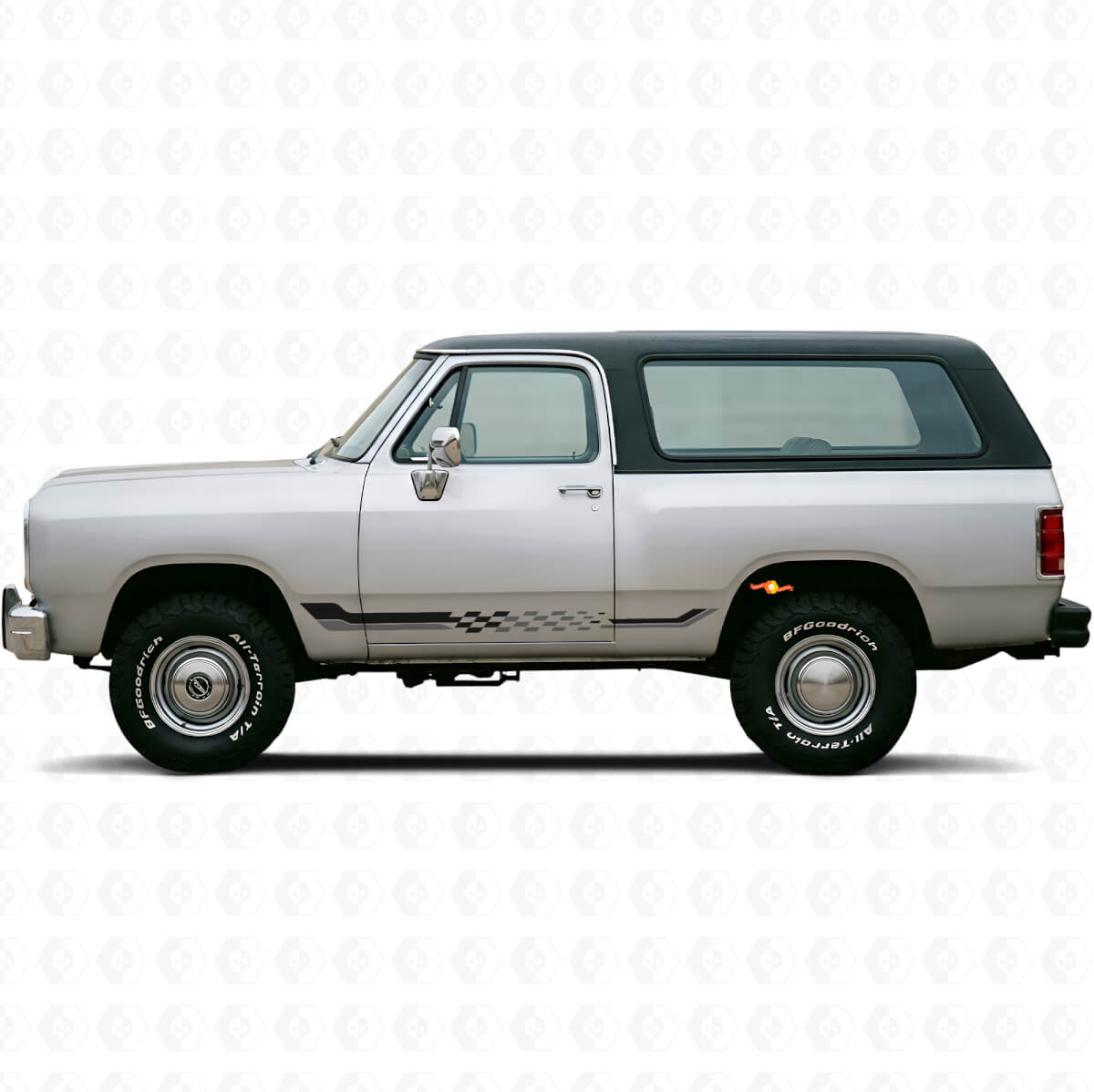 Calcomanía de vinilo con franjas laterales de bandera a cuadros para Dodge Ramcharger 1974-1993