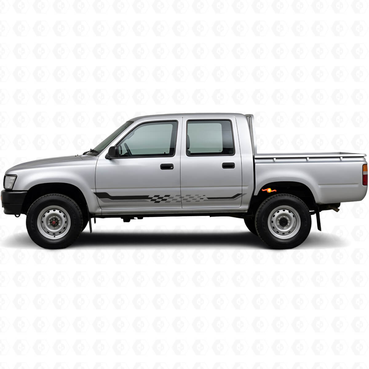 Calcomanía de vinilo con franjas laterales de bandera a cuadros para Toyota Hilux 1988-1997