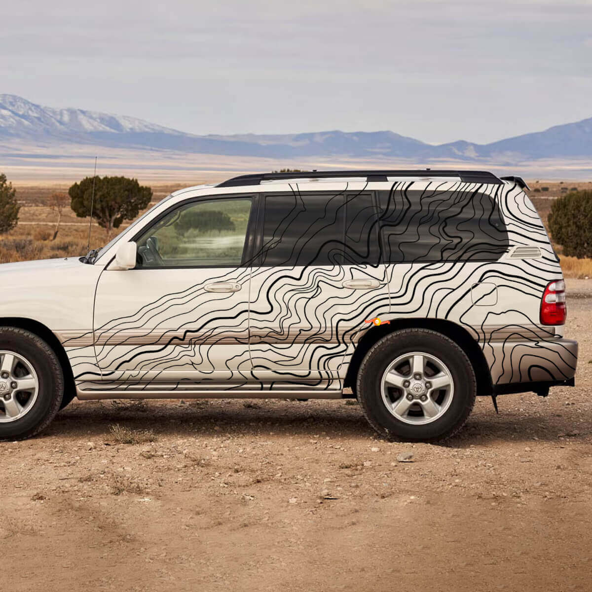 Calcomanía de vinilo con franjas laterales estilo topográfico para Toyota Land Cruiser 100