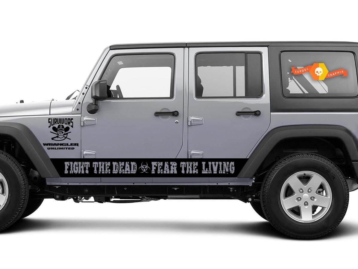 Jeep Rubicon Wrangler - Fight The Dead Fear The Living - Calcomanías adhesivas de vinilo con rayas laterales para puerta