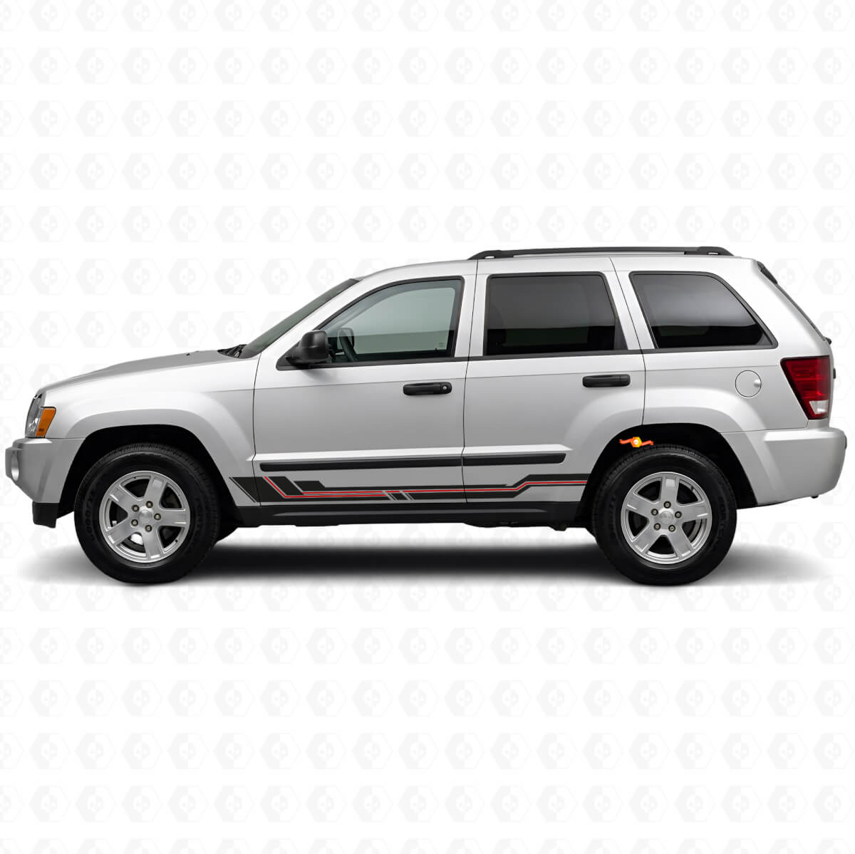 Calcomanía de vinilo para panel de faldón con franjas curvas para Jeep Grand Cherokee 2005-2010