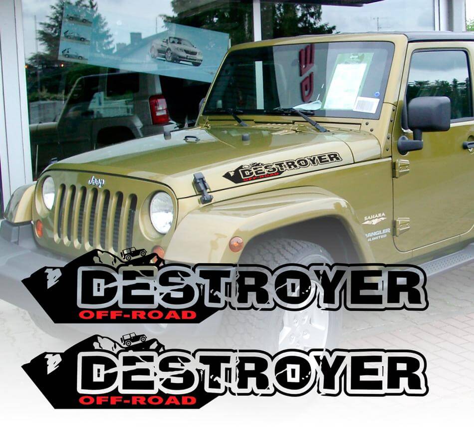 Par de DESTROYER Wrangler Decal set Jeep pegatinas capó guardabarros gráfico TJ JK CJ YJ rubicon