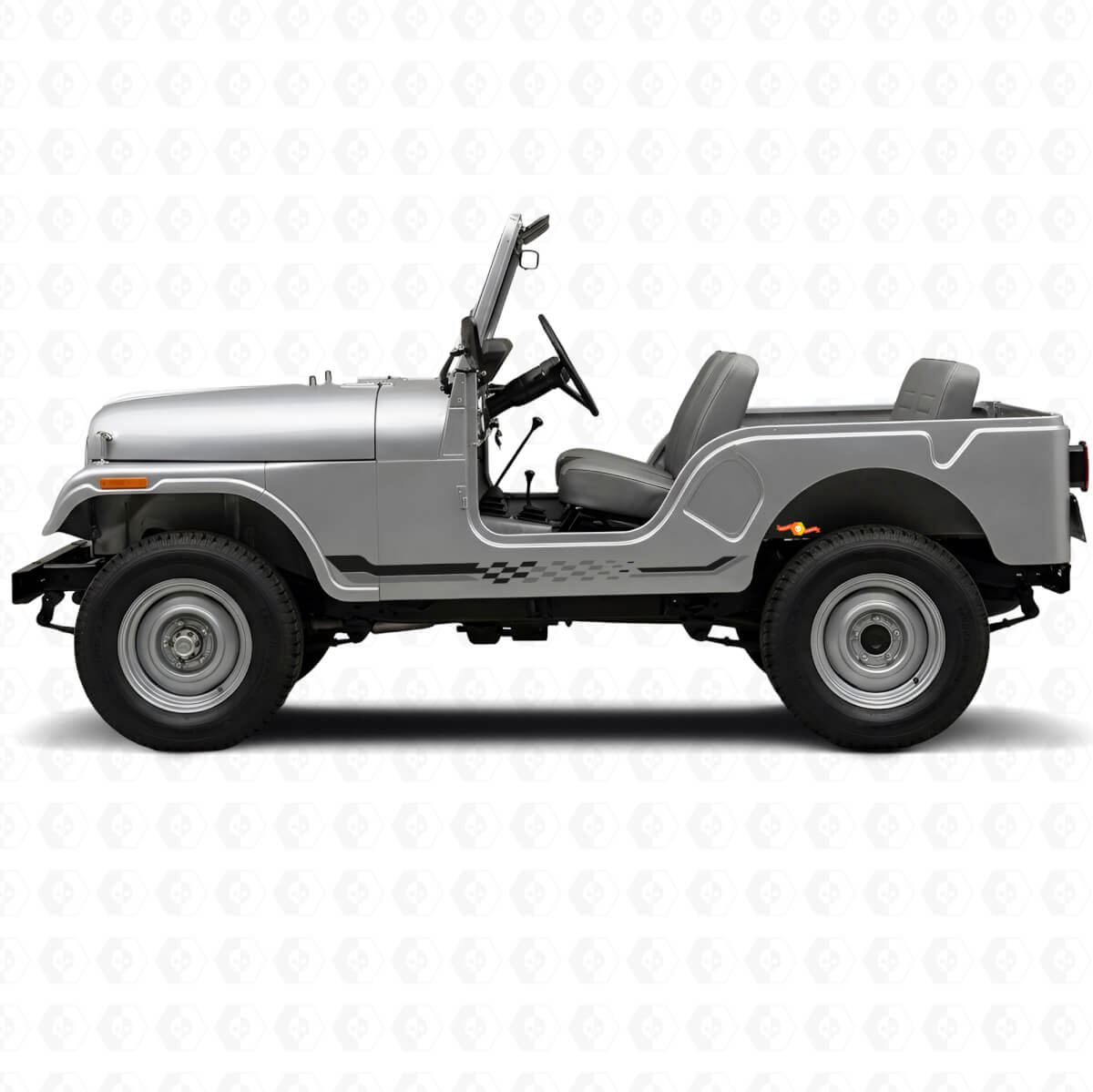 Vinilo adhesivo con franjas laterales de bandera a cuadros para Jeep CJ-5 1955-1983
