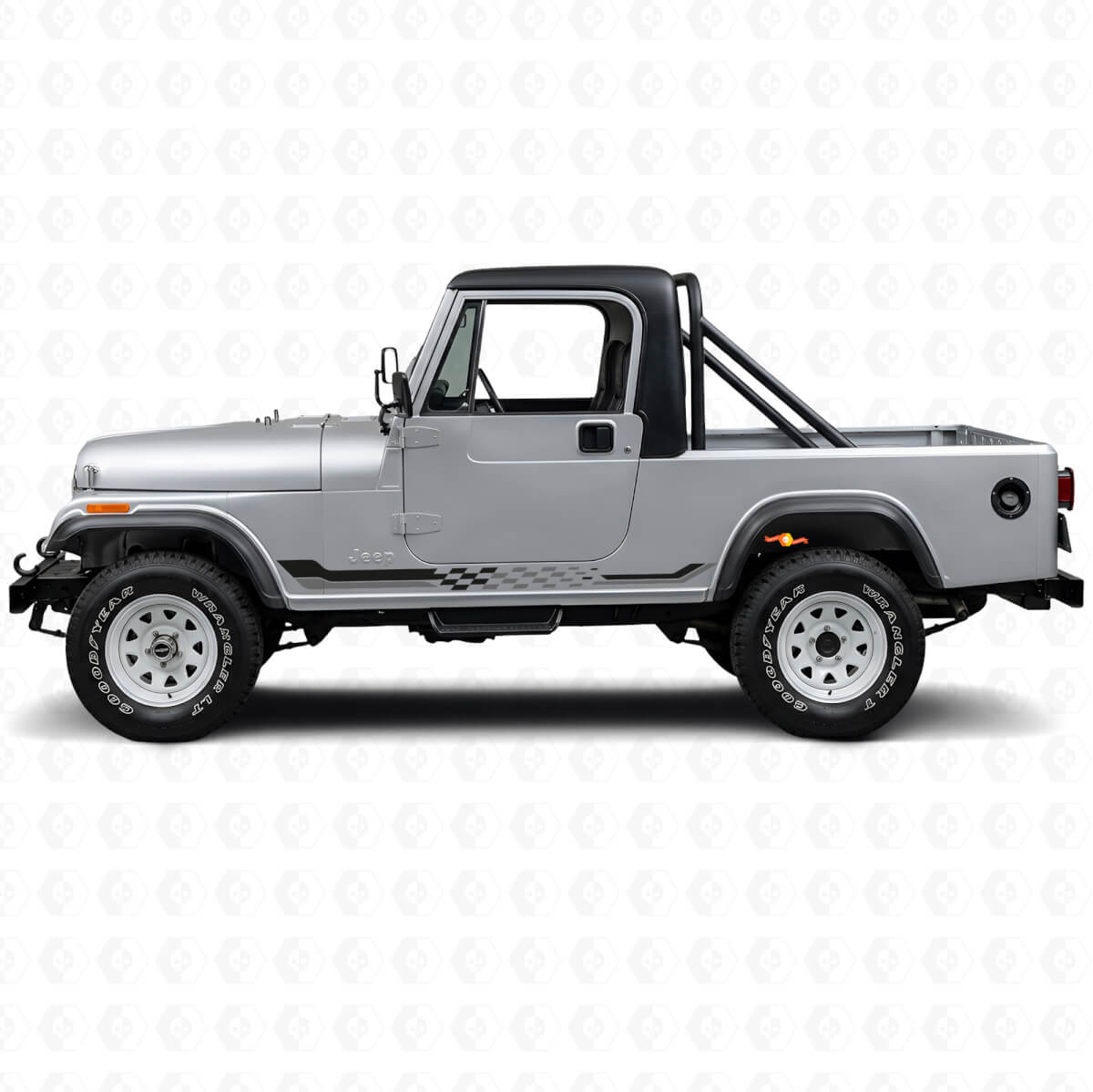 Vinilo adhesivo con franjas laterales de bandera a cuadros para Jeep CJ-8 Scrambler 1981-1986
