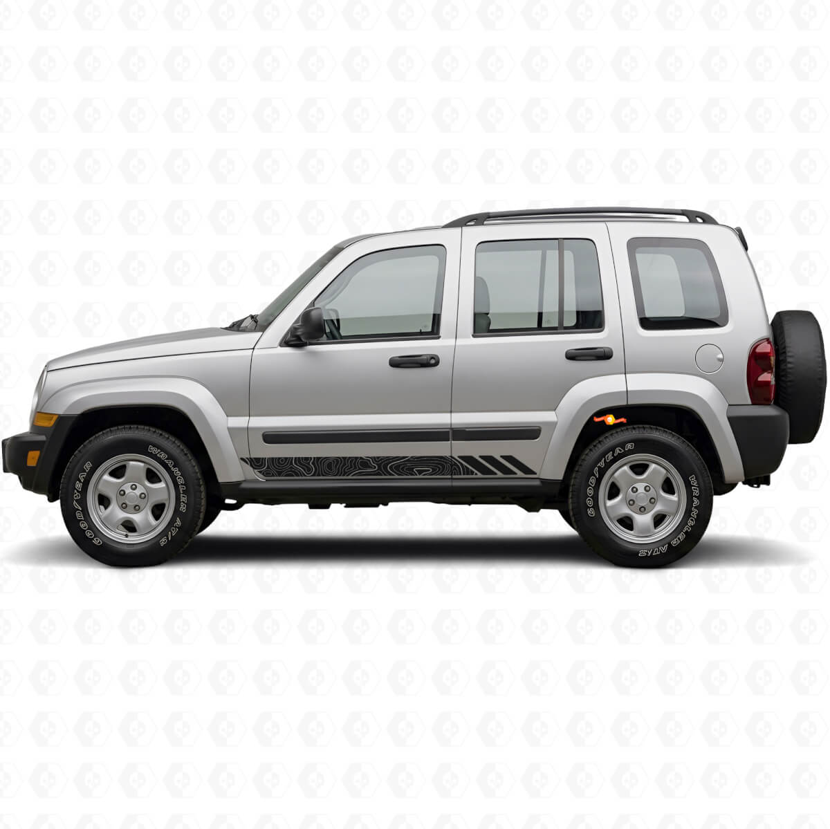 Pegatinas laterales de vinilo con diseño de franjas estilo topográfico para Jeep Liberty 2002-2012
