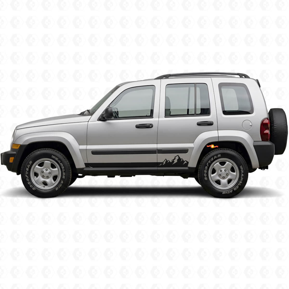 Calcomanía lateral de vinilo de rayas finas con montañas para Jeep Liberty 2002-2012