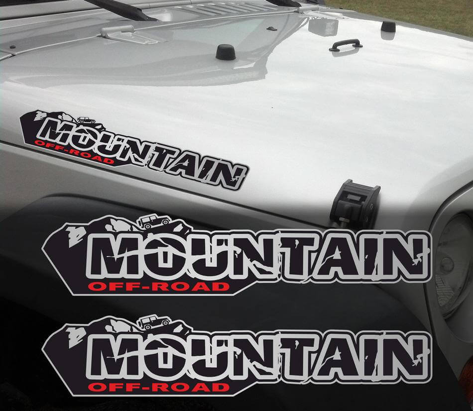 Juego de calcomanías laterales de vinilo con diseño desgastado de montaña para capó para Jeep Wrangler