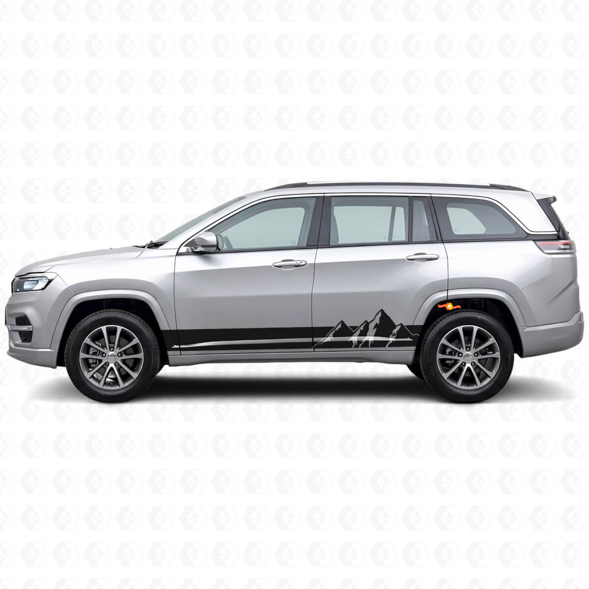 Calcomanía lateral de vinilo con franjas anchas de montañas para Jeep Commander Meridian 2021+
