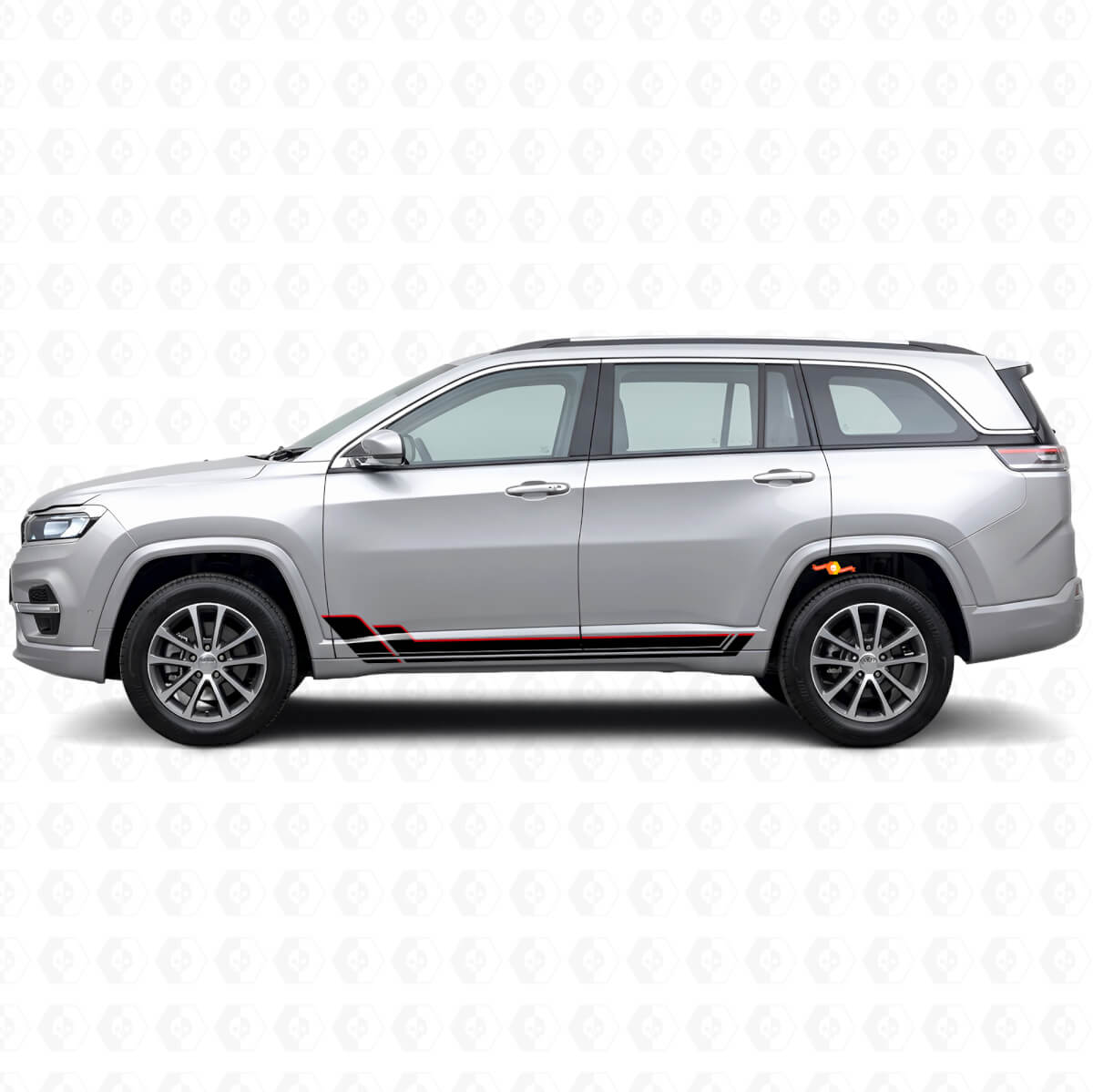 Calcomanía de vinilo con franjas gemelas para paneles laterales de Jeep Commander Meridian 2021+