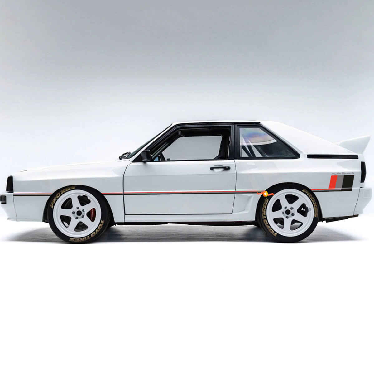 Vinilo adhesivo de franjas laterales estilo vintage para Audi Quattro Coupé 1980