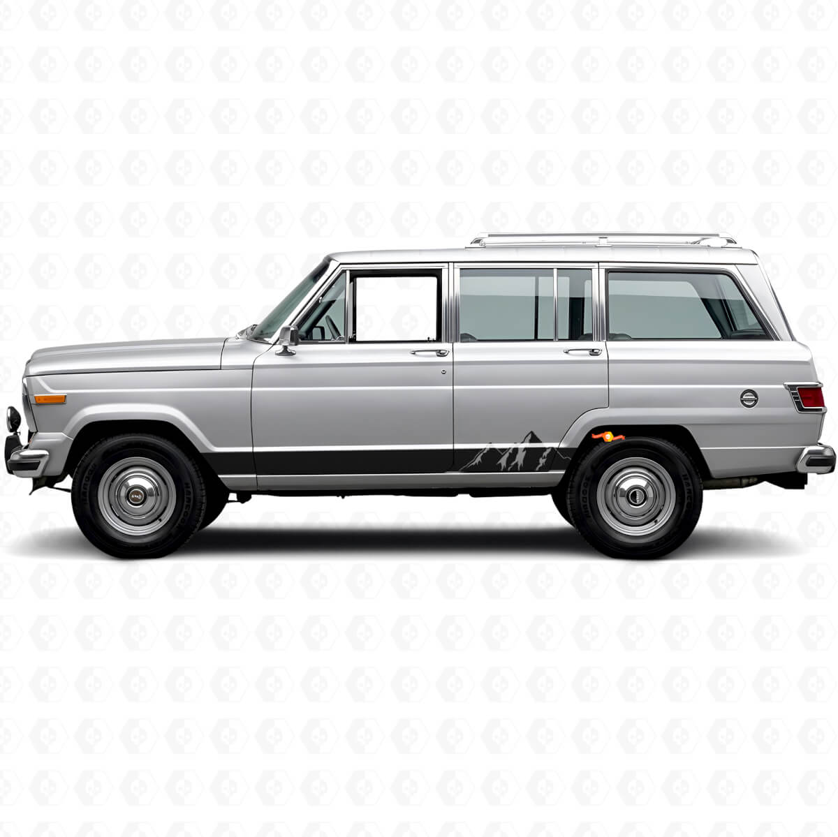 Vinilo de franjas anchas montañosas para el lateral de Jeep Wagoneer 1963-1991