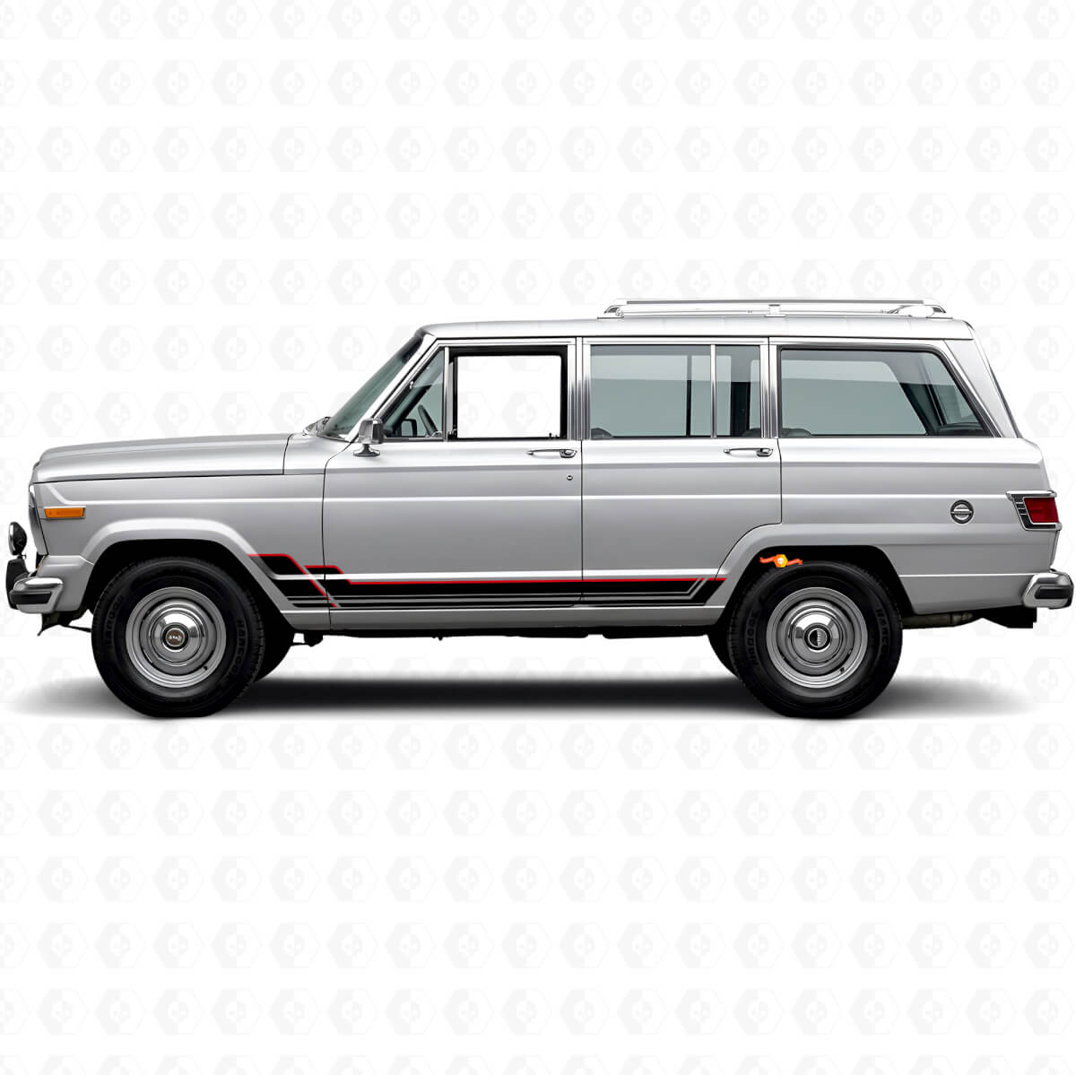 Vinilo adhesivo de franjas dobles para los faldones laterales del Jeep Wagoneer 1963-1991