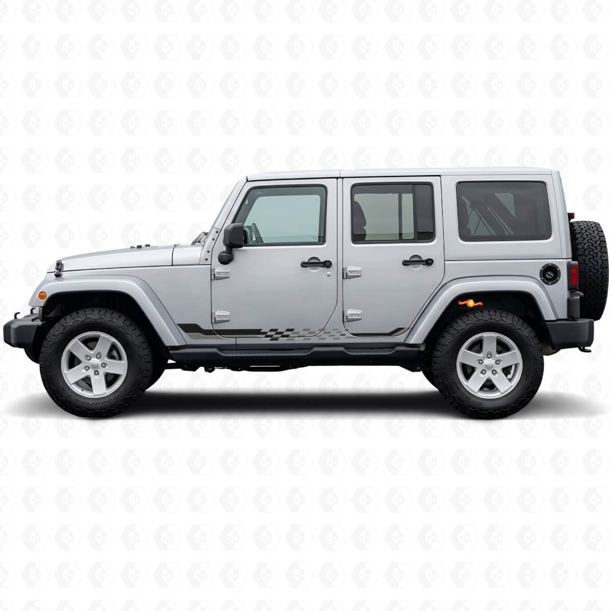 Calcomanía de vinilo con franjas laterales de bandera a cuadros para Jeep Wrangler JK 2007-2018