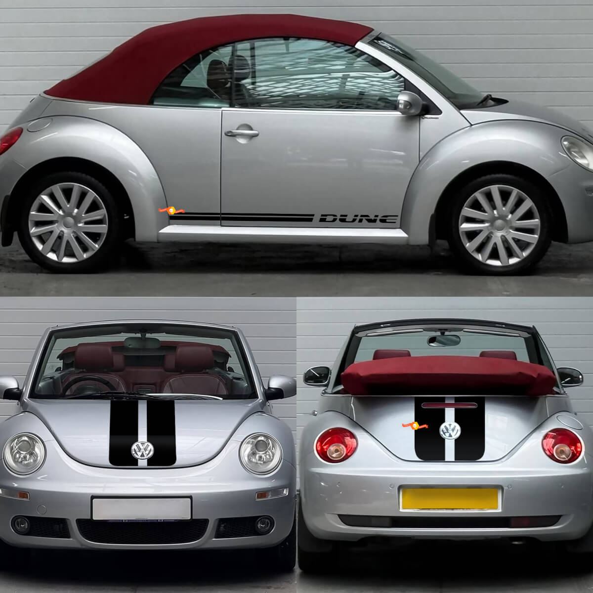 Kit de Calcomanías de Vinilo con Rayas Gemelas Estilo Duna para Capó, Maletero y Laterales para Volkswagen Beetle Cabriolet