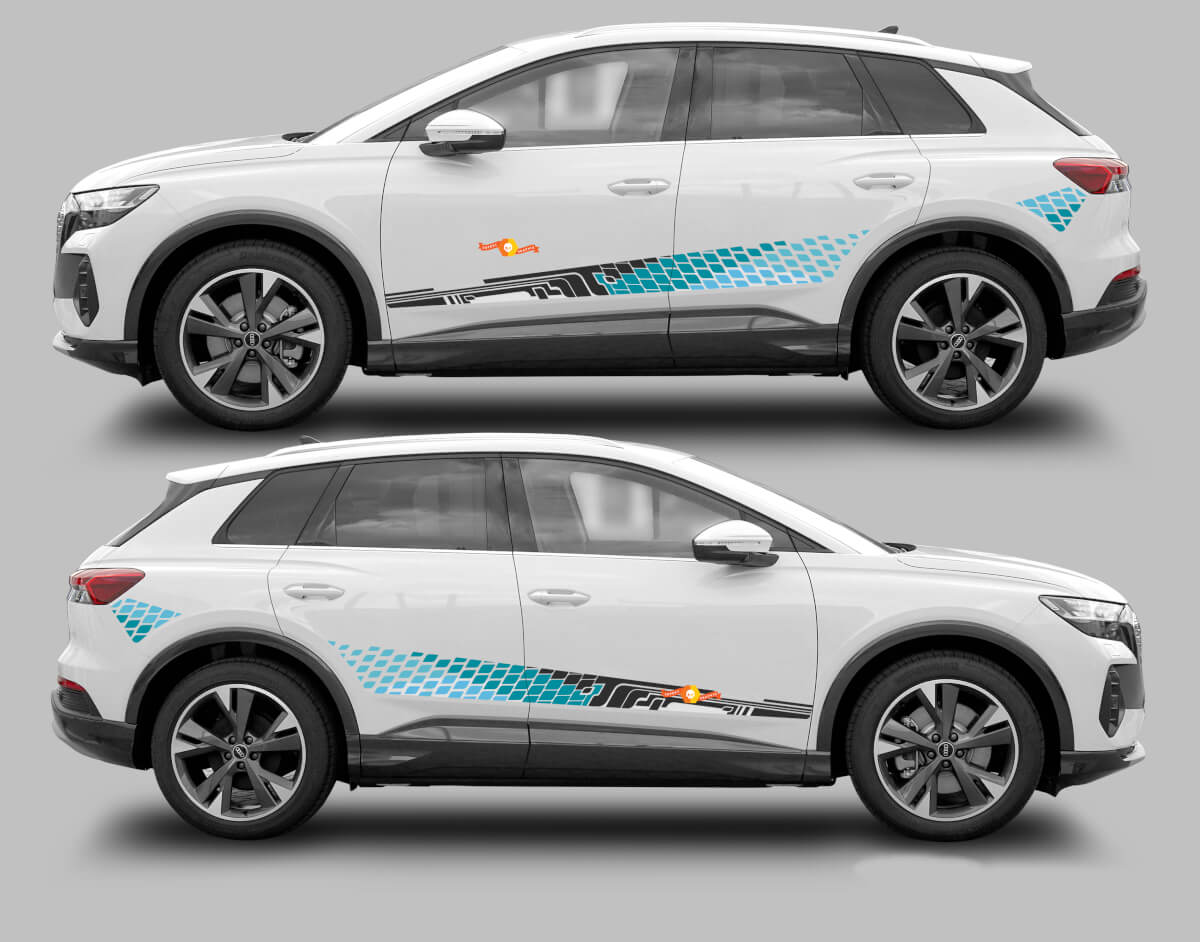 Kit de adhesivos vinílicos con franjas laterales a cuadros para Audi Q4 E-Tron