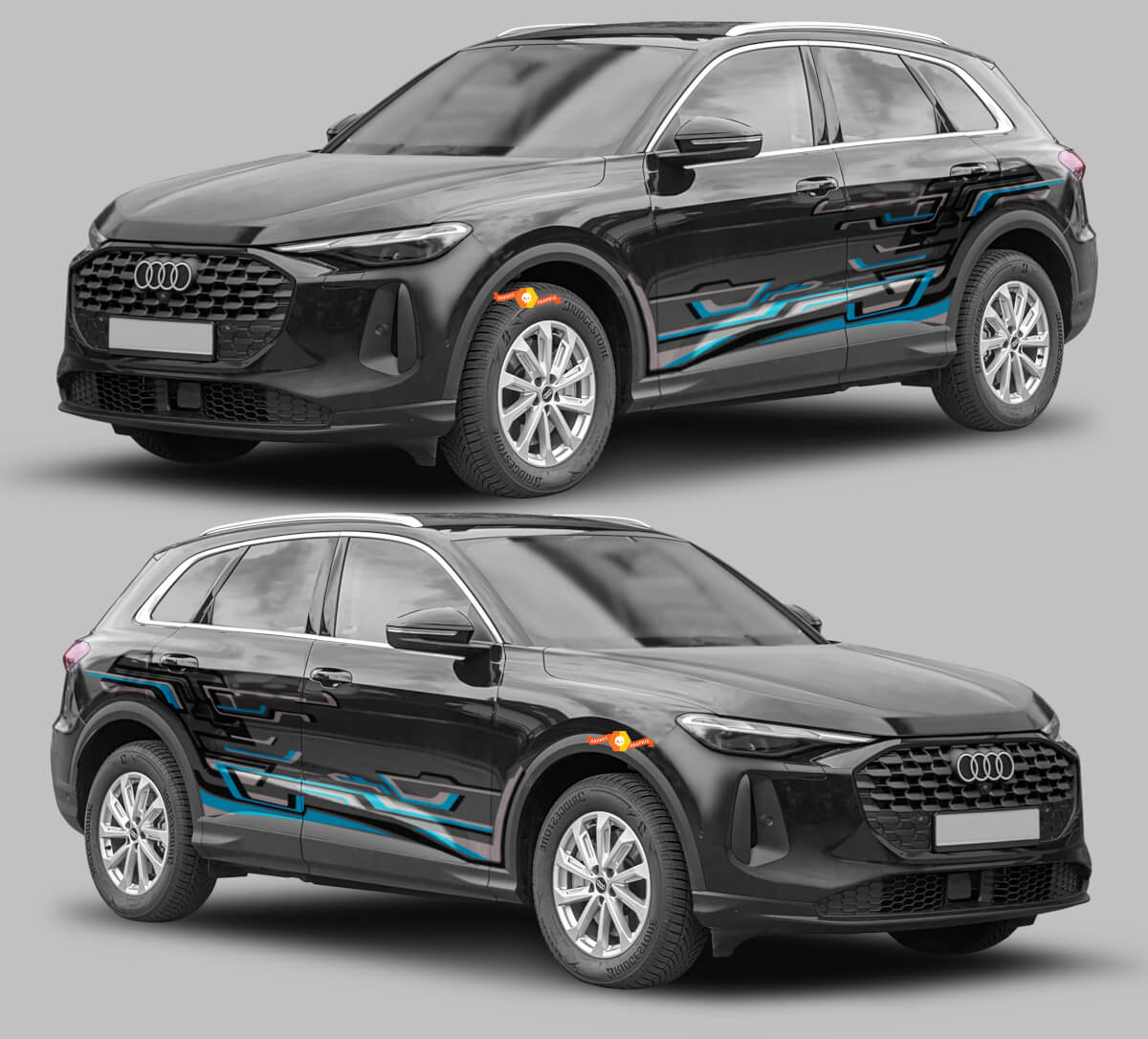 Kit de adhesivos de vinilo con franjas laterales de estilo tecnológico entrelazado para Audi Q5