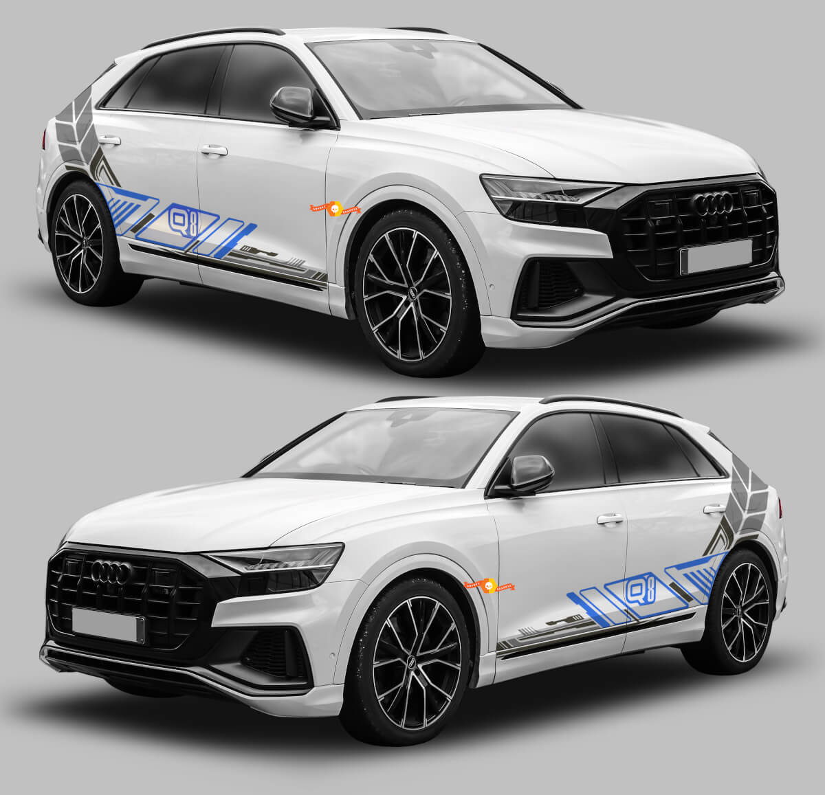 Kit de calcomanías de vinilo con franjas laterales de estilo gráfico techno para Audi Q8