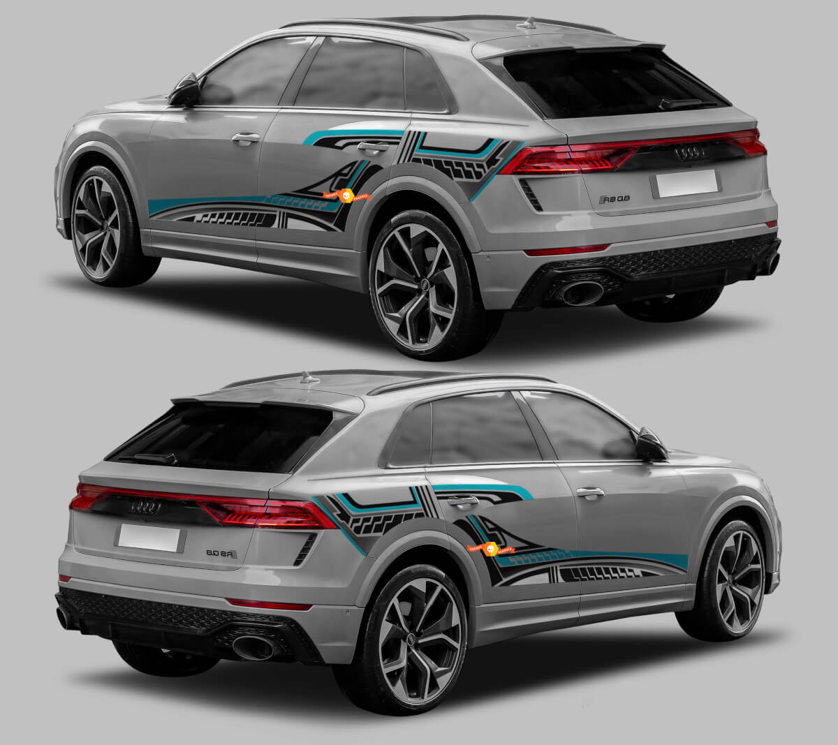 Kit de vinilos decorativos de franjas laterales con estilo gráfico abstracto para Audi RS Q8