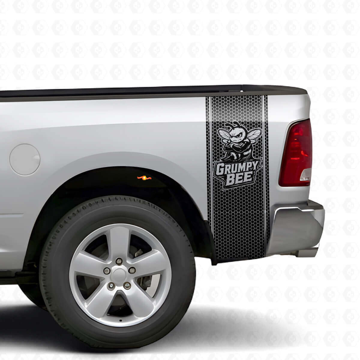 Kit de pegatinas de vinilo estilo panal de abeja grimosa para las franjas junto a la cama de camión Dodge Ram