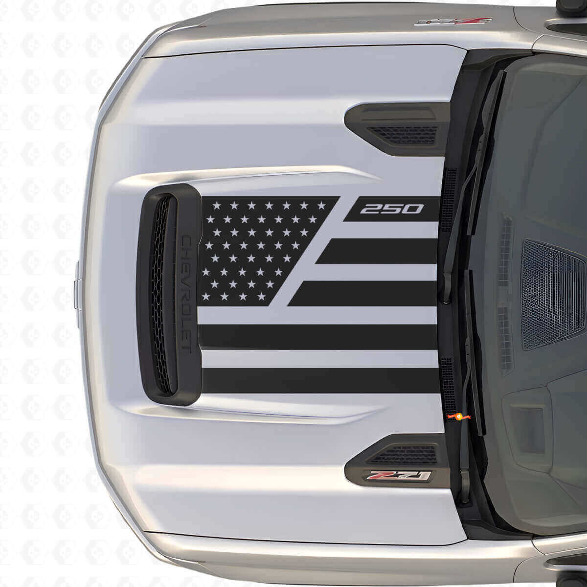 Calcomanía de vinilo para capó estilo Acero & Estrellas de la Bandera de EE.UU. para Chevrolet Silverado 2500 HD