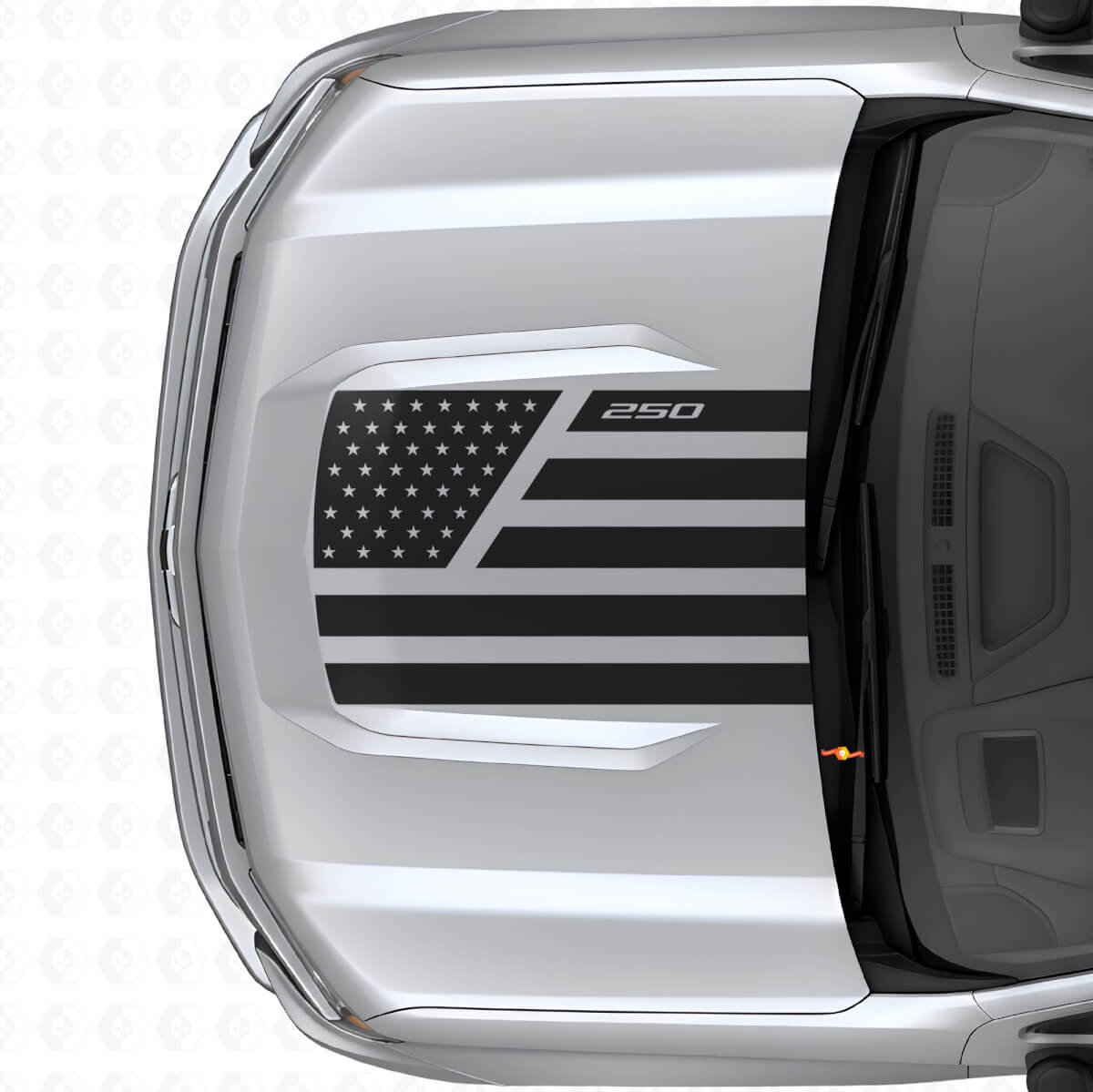 Calcomanía de vinilo para capó estilo acero y estrellas con bandera de EE. UU. para Chevrolet Silverado 1500 2026